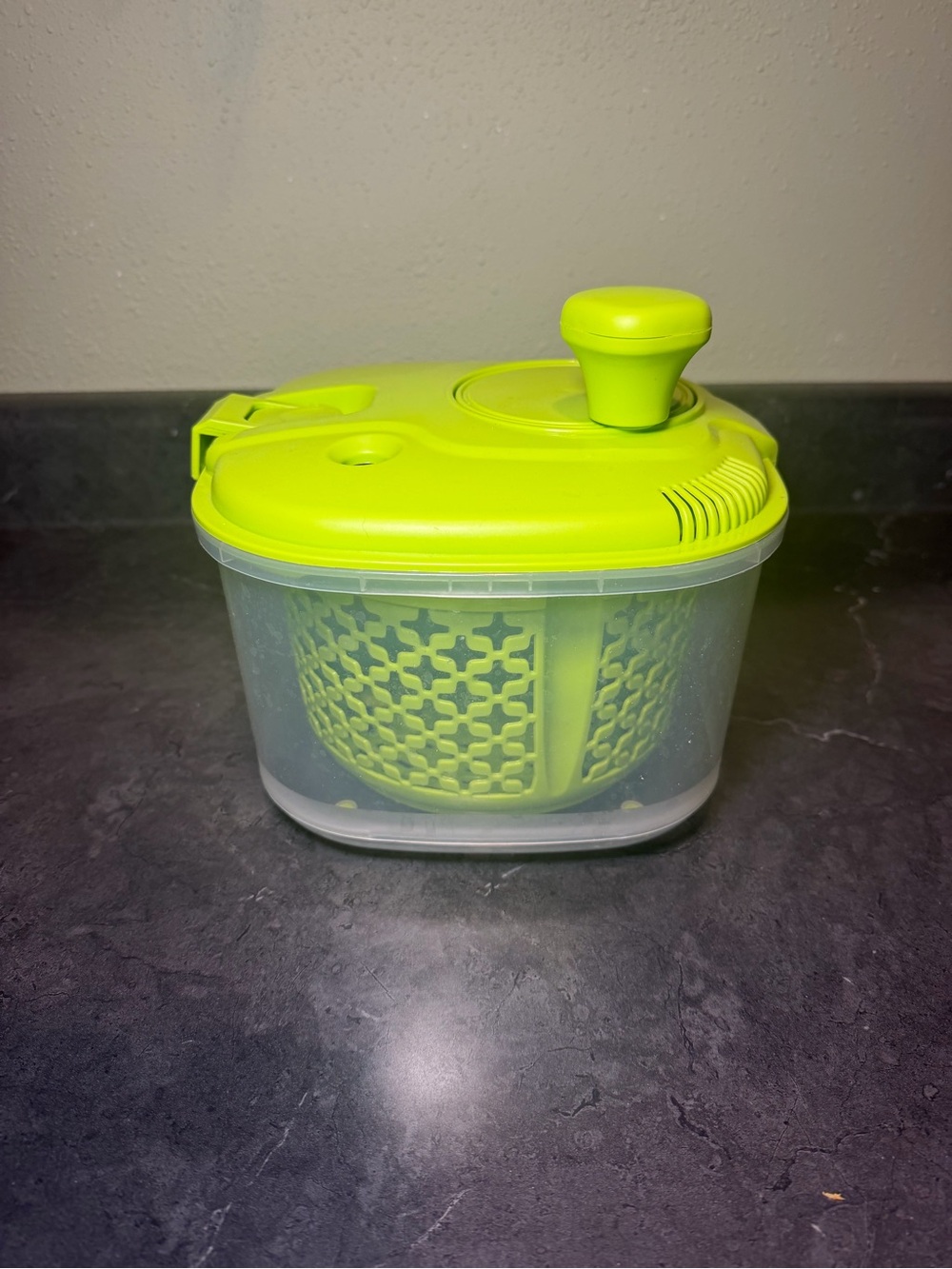 Herevin Kitchenware Salad Spinner Plastic w/ Green Lid and perforated Basket